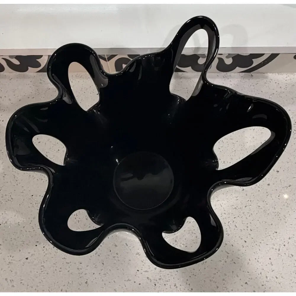 Vintage Polish Black Glass Krosno Josefina Abstract Organic Vase